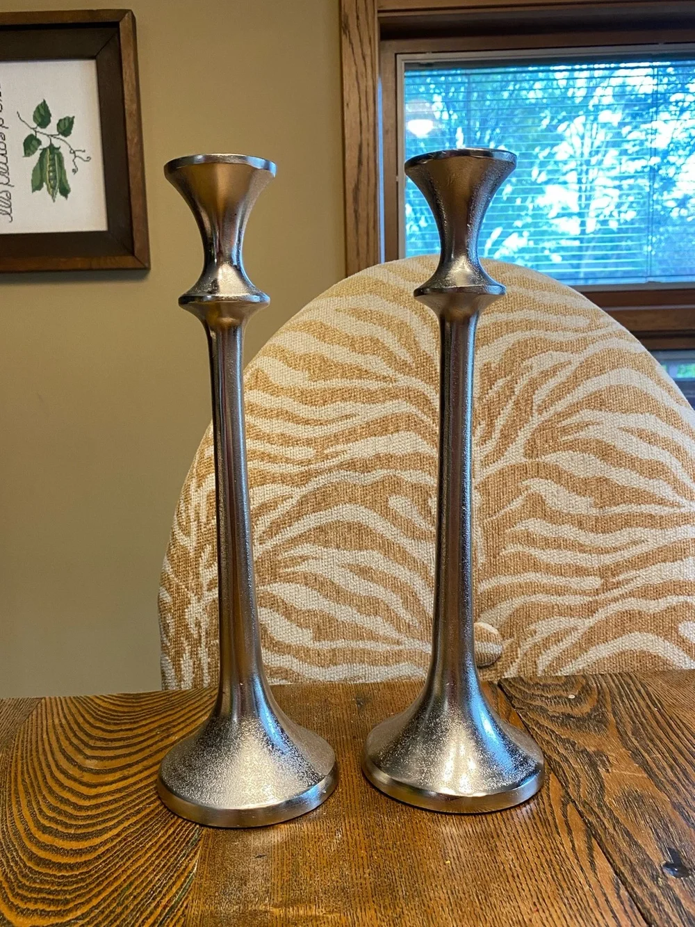 Crate&Barrel Silver Taper Candle Holders - Pair
